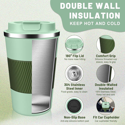 DUBUXW Insulated Coffee Tumblers with Flip Lid 12oz / 17oz, Stainless Steel Travel Coffee Mug Leak Proof, Vacuum Insulated Coffee Mug Reusable Cup, Keeps Cold and Hot for Coffee Tea