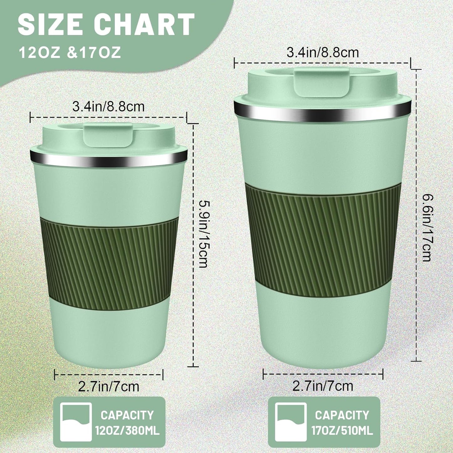 DUBUXW Insulated Coffee Tumblers with Flip Lid 12oz / 17oz, Stainless Steel Travel Coffee Mug Leak Proof, Vacuum Insulated Coffee Mug Reusable Cup, Keeps Cold and Hot for Coffee Tea