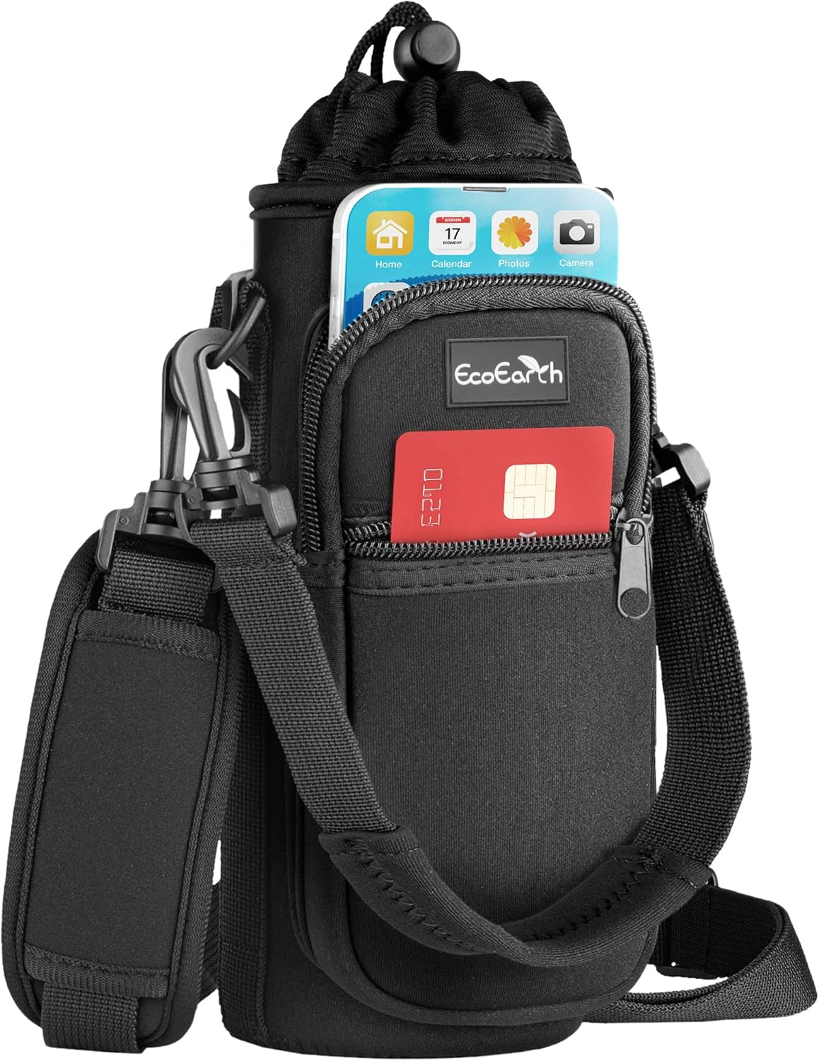 EcoEarth - Water Bottle Holder with Strap - Water Bottle Carrier Bag for Hiking - Crossbody Hydration Pouch with Phone Holder