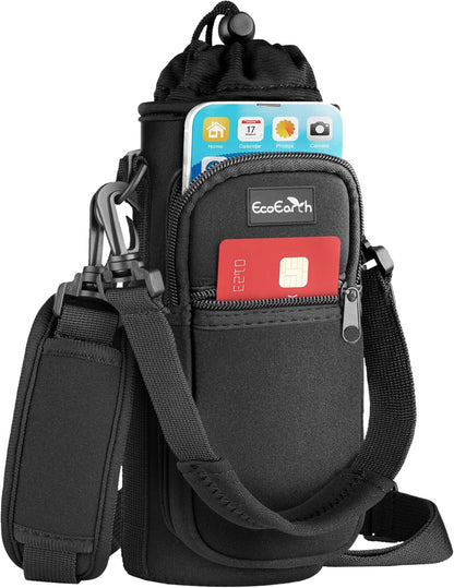 EcoEarth - Water Bottle Holder with Strap - Water Bottle Carrier Bag for Hiking - Crossbody Hydration Pouch with Phone Holder
