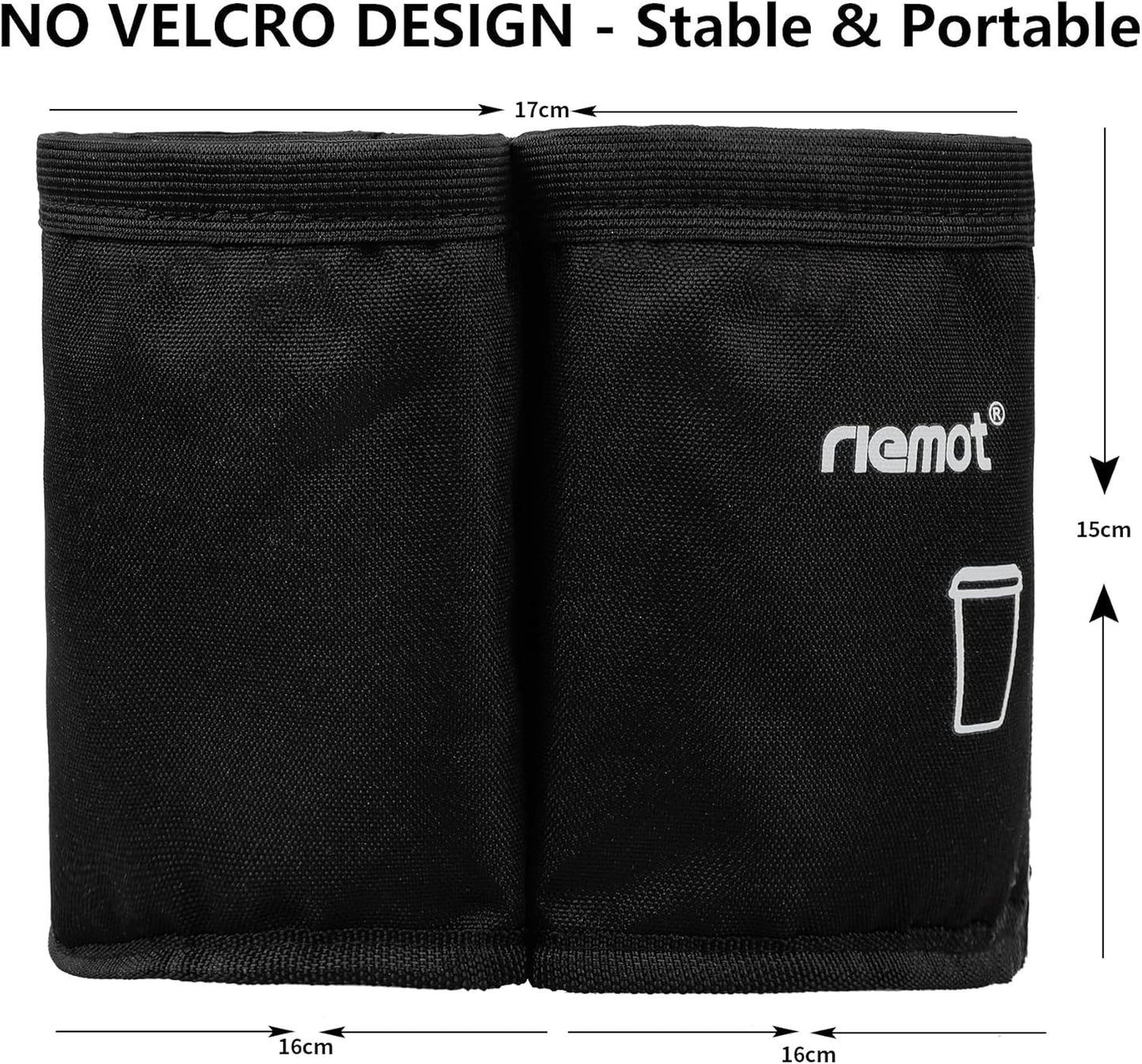riemot Luggage Travel Cup Holder Free Hand Drink Carrier - Hold Two Coffee Mugs - Fits Roll on Suitcase Handles - Gifts for Flight Attendants Travelers Accessories Carbon Black