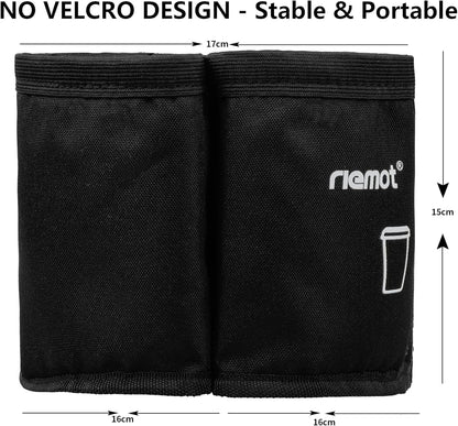 riemot Luggage Travel Cup Holder Free Hand Drink Carrier - Hold Two Coffee Mugs - Fits Roll on Suitcase Handles - Gifts for Flight Attendants Travelers Accessories Carbon Black