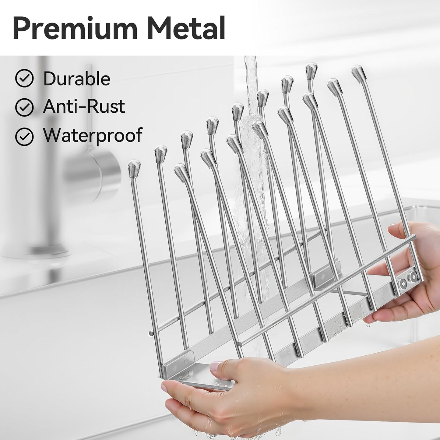 Plastic Bag Drying Rack, Metal Reusable Silicone Ziplock Bag & Bottle Drying Stand, Lerine Drying Rack Kitchen Organizer, Silver