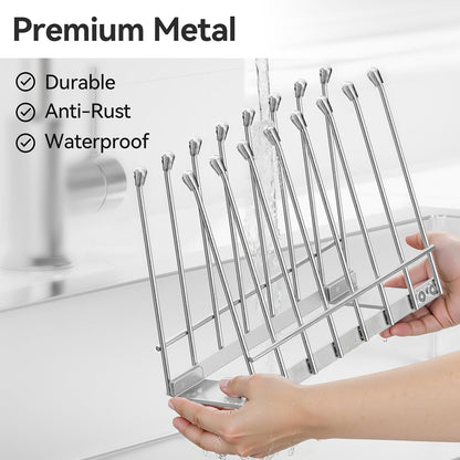 Plastic Bag Drying Rack, Metal Reusable Silicone Ziplock Bag & Bottle Drying Stand, Lerine Drying Rack Kitchen Organizer, Silver