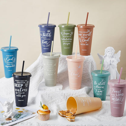 Uiifan 30 Pcs Christian Gifts Cups Bulk for Women, 24oz Bible Verse Christian Tumblers with Lids and Straw, Religious Church Gifts for Mother's Day (Fresh Color,Bible)