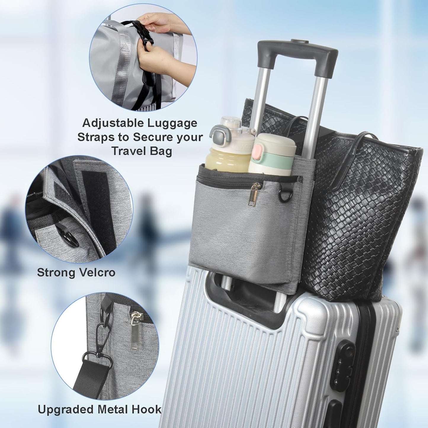 Luggage Travel Cup Holder with Luggage Straps Free Hand Drink Caddy Beverage Holder Travel Accessories Gift for Flight Attendants Businessmen Travelers Fits Roll on Suitcase Handles Black