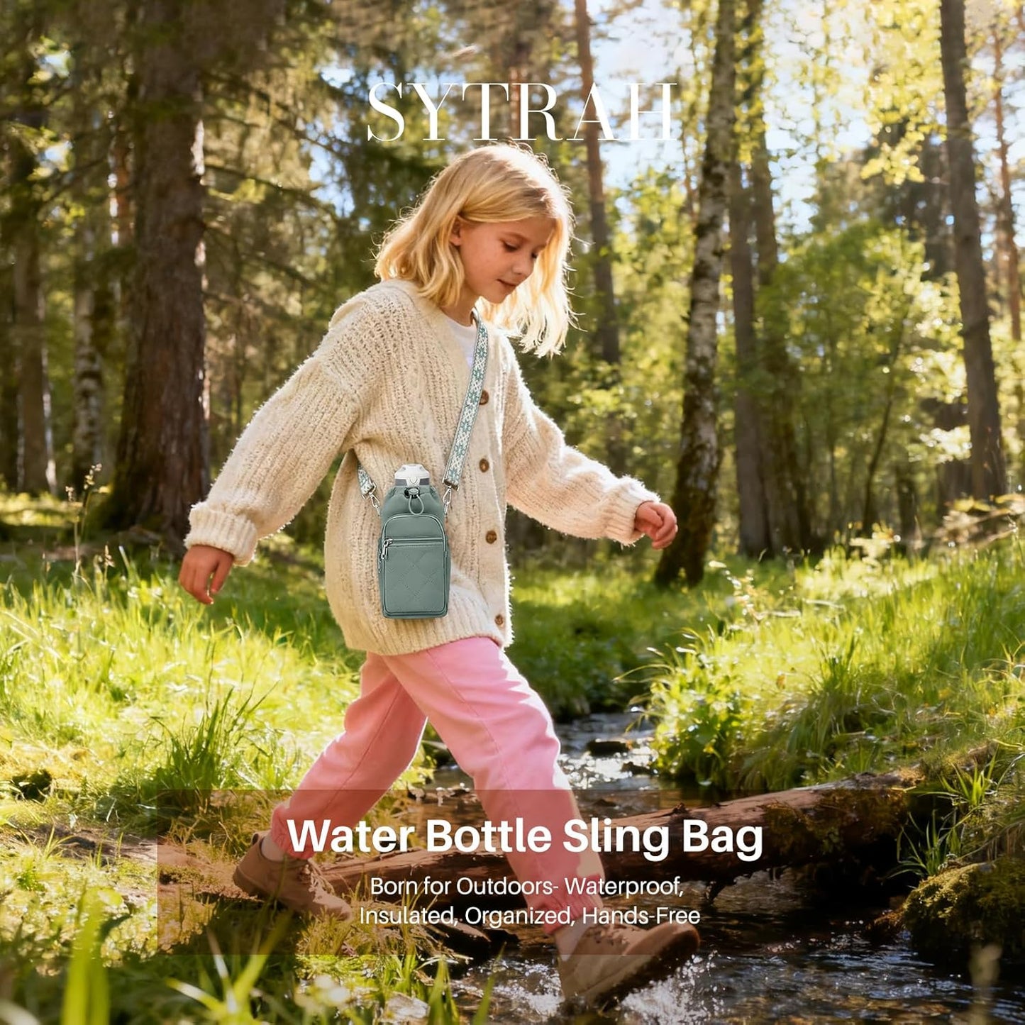 SYTRAH Water Bottle Carrier Bag with Strap, Water Bottle Purse with Phone Pocket 40oz for Walking Hiking