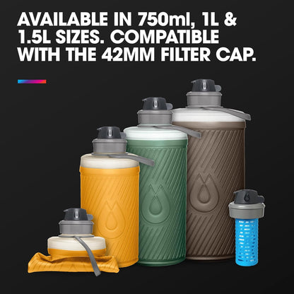 HydraPak Flux - Collapsible Backpacking Water Bottle (750ml, 1L, 1.5L) - BPA Free, Ultra Light, Spill-Proof Twist Cap