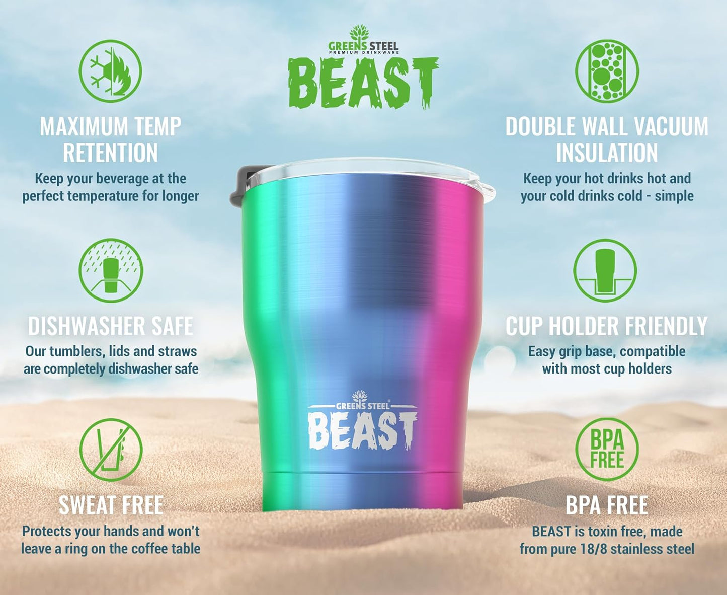 Beast 10 oz Tumbler Stainless Steel Vacuum Insulated Coffee Ice Cup Double Wall Travel Flask (Arctic White)