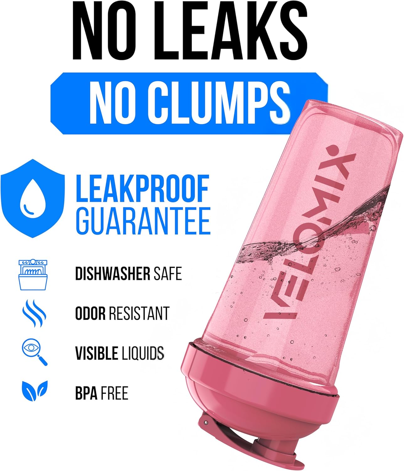 VELOMIX -2 Pack- 28 oz Protein Shaker Bottles for Protein Mixes - 2x Wire Whisk | Leak Proof Shaker Cups for Protein Shakes | Protein Shaker Bottle Pack (Black/Transparent)