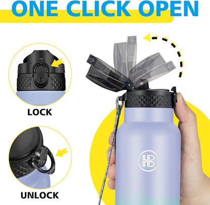 Han's Bottle Sports Water Bottle - 24 Oz, Straw Lid, Leak Proof, Vacuum Insulated Stainless Steel, Double Walled, Thermo Mug,Black