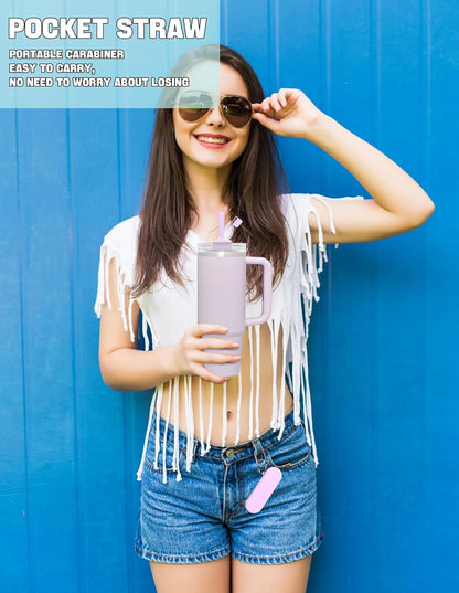 Doboli Reusable Straws with Case,12 inch Long Silicone Reusable Straws with Case, Portable Straw Foldable Drinking Travel Straw, Compatible with Stanley Owala 40 oz 30 oz Cup Tumbler 3 Set