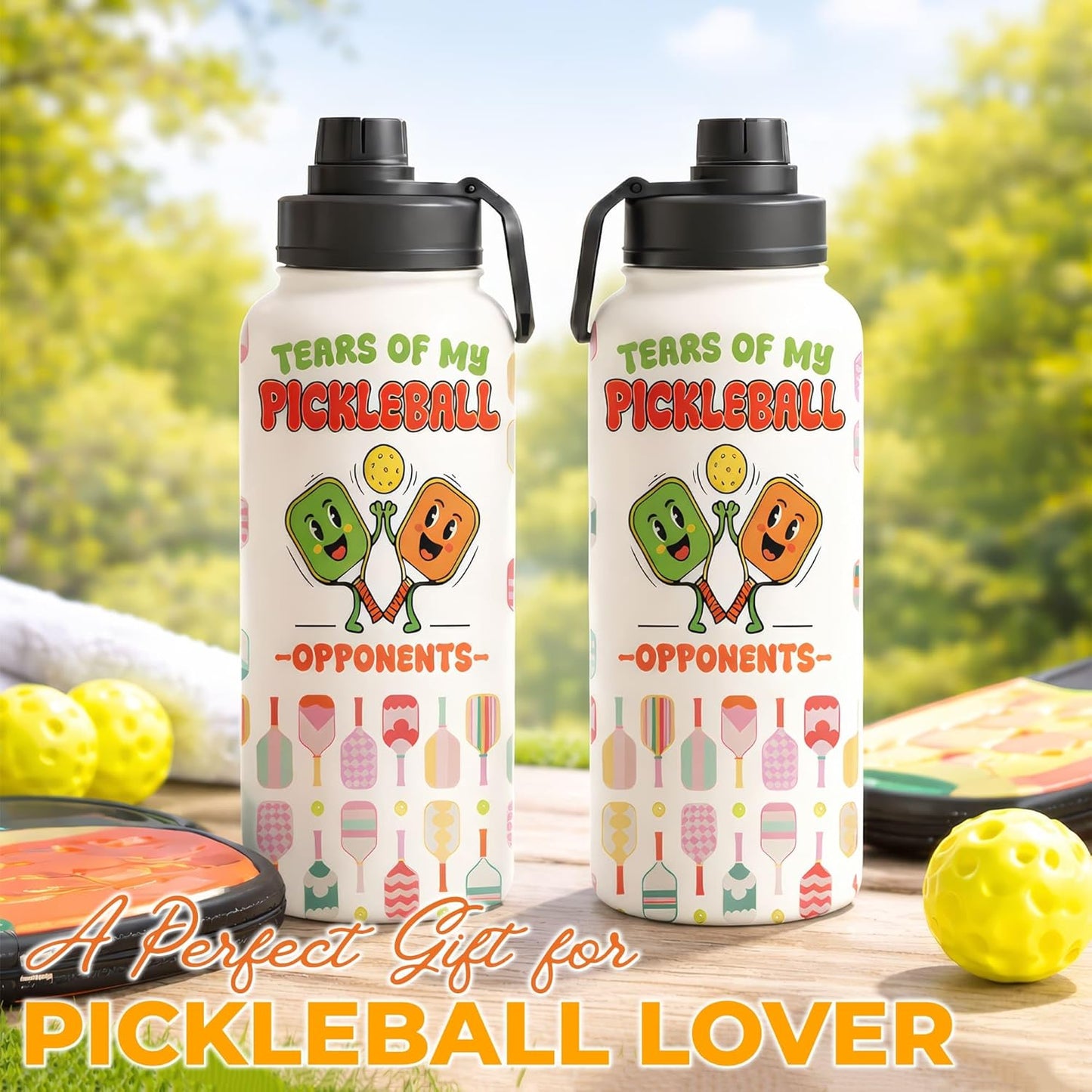 Funny Pickleball Water Bottle 32oz with Lid, Tears of My Pickleball Opponents, Pickleball Gifts for Pickleball Players, Pickleball Lovers, Sports Bottle for Women Men, Stainless Steel