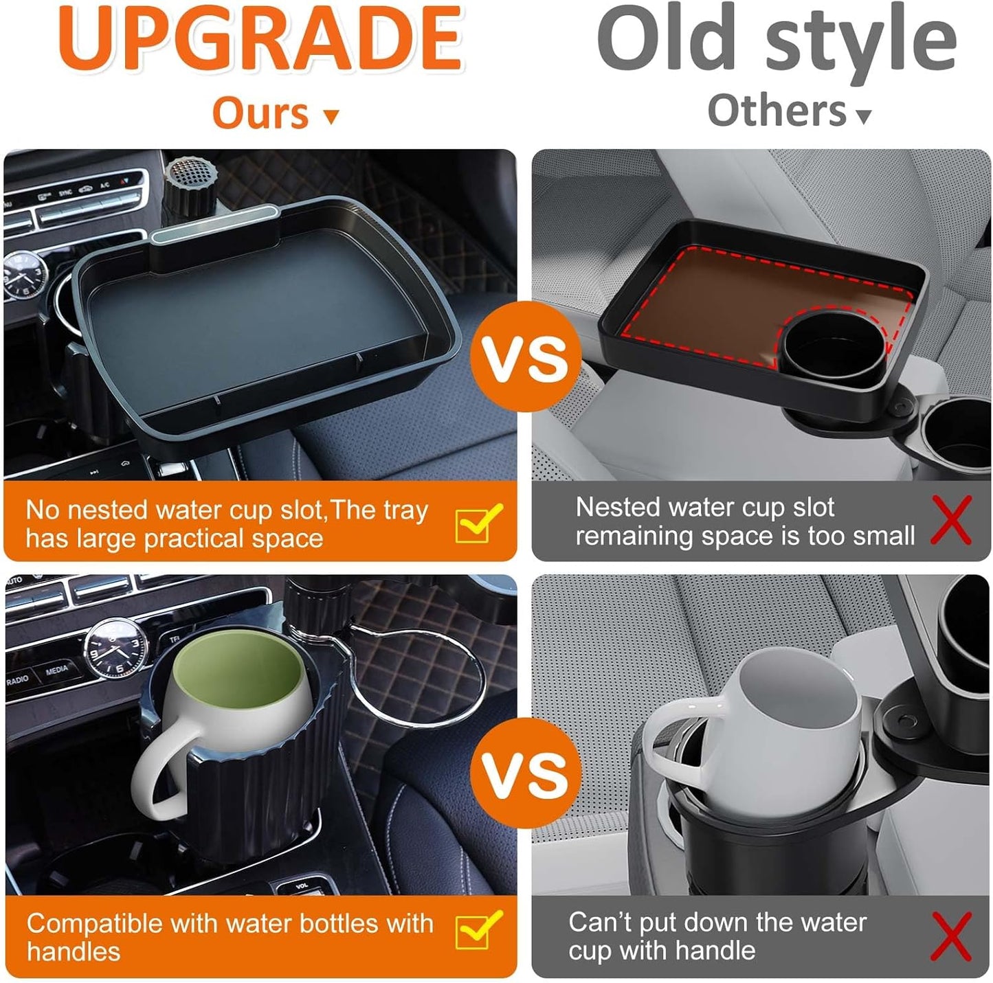 Car Large Cup Holder Expander, 5-in-1 Cupholder Extender with Phone Holder & Swivel and Detachable Snack Food Tray Table for Eating, Travel Essentials for Road Trips for Driver. Model C
