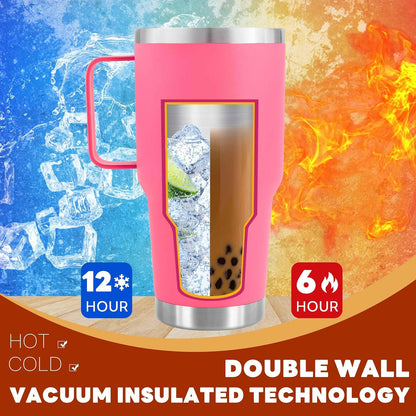 30 oz Tumbler With Handle, Double Wall Stainless Steel Vacuum Insulated Travel Mug with Splash-Proof Lid Metal Straw and Brush (Cream)
