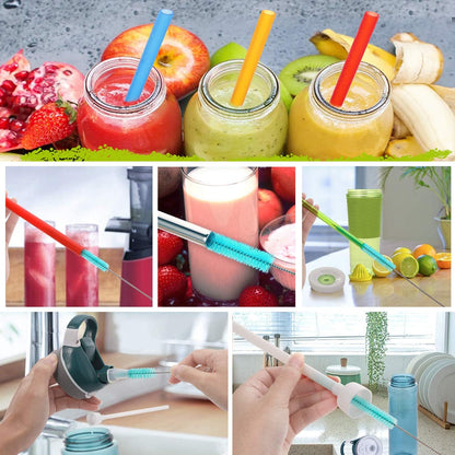 Long Straw Brush Cleaner (10 Pack), Flexible Nylon Tube Cleaning Brushes with 0.4" Bristles, Rust-Proof Stainless Steel Wire Washer for Reusable Tumblers, Sports Bottles & Pipes (10 Inch)