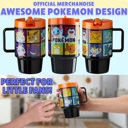 Get Trend Pokemon Kids Water Bottle with Straw 16.9 oz BPA Free Plastic Cup with Lid Reusable Tumbler Pikachu Anime Gifts for Kids (Black Pokemon)