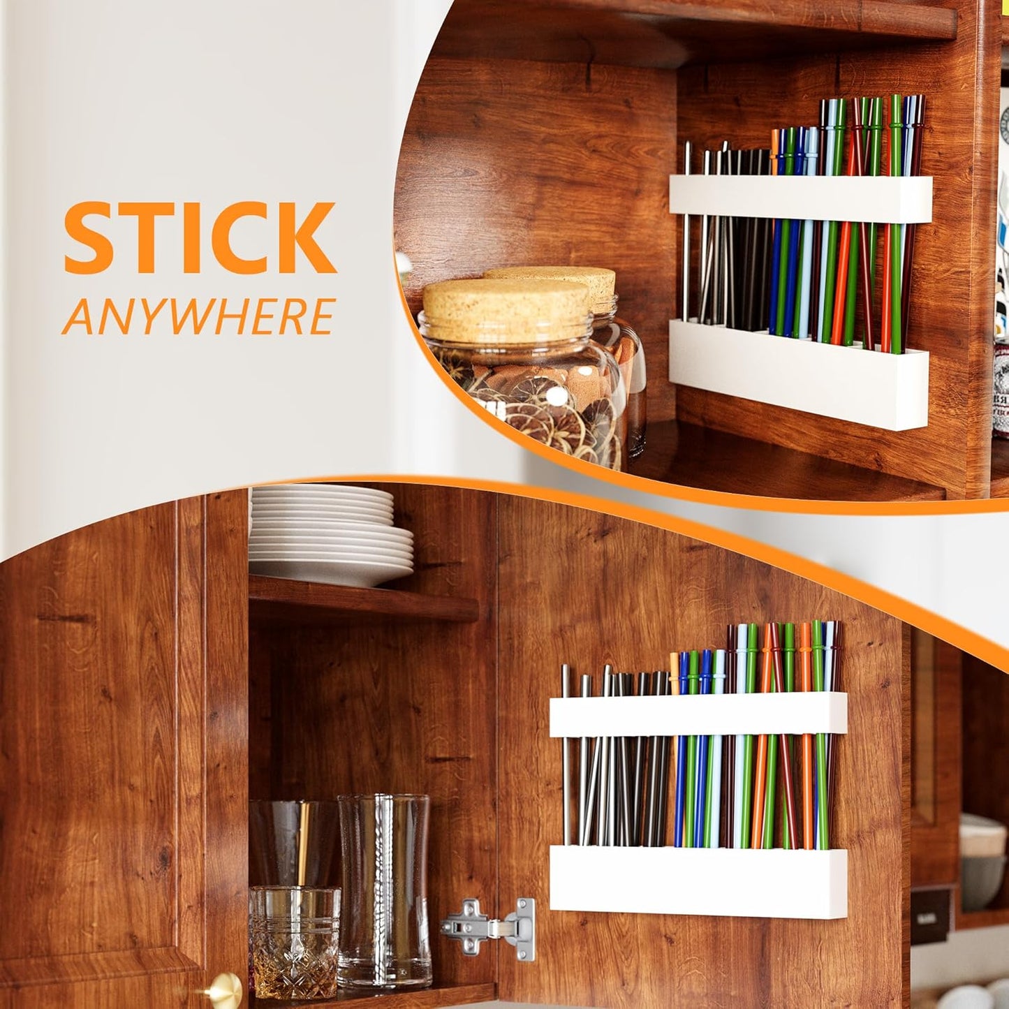 Acrylic Straw Holder for Cabinet Door, Reusable Tumbler Straw Organizer Storage inside Cabinet, Kitchen Accessories for Utensil, Ultra Sticky Adhesive Mounted, Black