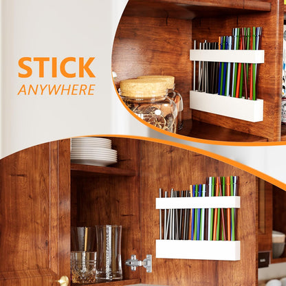 Acrylic Straw Holder for Cabinet Door, Reusable Tumbler Straw Organizer Storage inside Cabinet, Kitchen Accessories for Utensil, Ultra Sticky Adhesive Mounted, Black