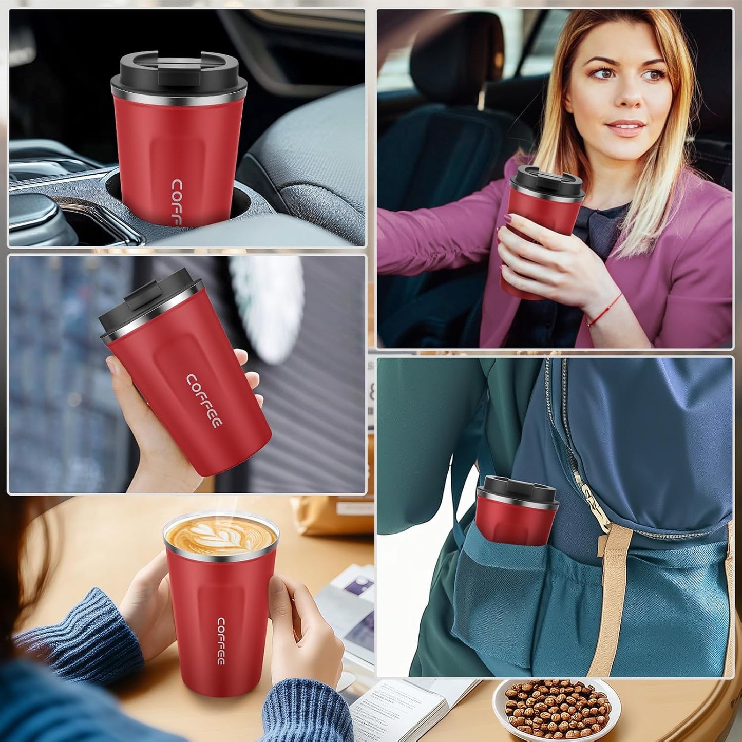 MOMSIV 12oz Travel Mug, Insulated Coffee Cup with Leakproof Lid, Travel Coffee Mug Vacuum Stainless Steel Double Walled Reusable Coffee Cup for Hot and Cold Water Coffee