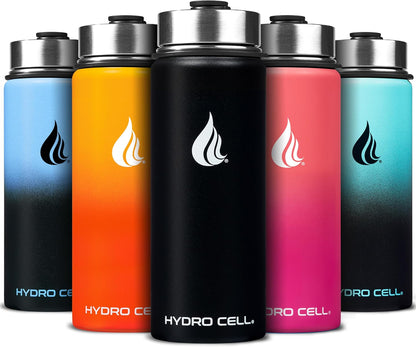 HYDRO CELL Stainless Steel Insulated Water Bottle with Straw - For Cold & Hot Drinks - Metal Vacuum Flask with Screw Cap and Modern Leakproof Sport Thermos for Adults (Neon 18oz)