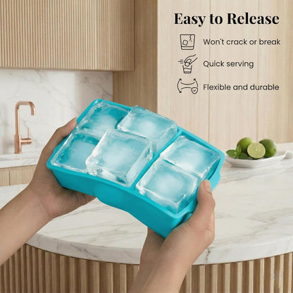 KitchFort Large Silicone Ice Cube Tray (2-Pack), Easy Release 2" Big Ice Cubes - Cocktail, Whiskey Ice Cubes Mold - Ice Trays for Freezer with Lid - Stackable Silicone Ice Tray - Black