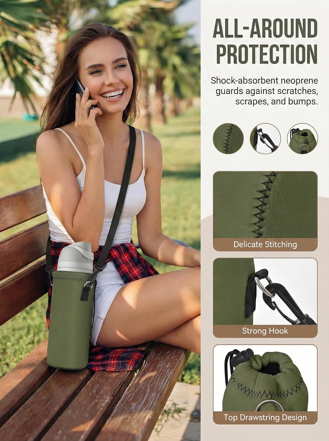 AUPET Water Bottle Sling Bag Carrier Crossbody Sleeve,Insulated Neoprene Bottle Case Holder Pouch Cover 500ML/17oz with Shoulder Strap for Walking Women Men