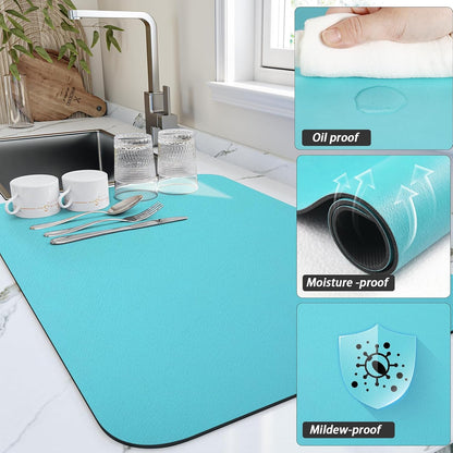 HotLive Dish Drying Mat for Kitchen Counter, Heat Resistant Drainer Mats with Non-slip Rubber Backed, Hide Stain Kitchen Super Absorbent Draining Mat, Easy to Clean Dish Rack Pad, Dark Grey 16"x18"