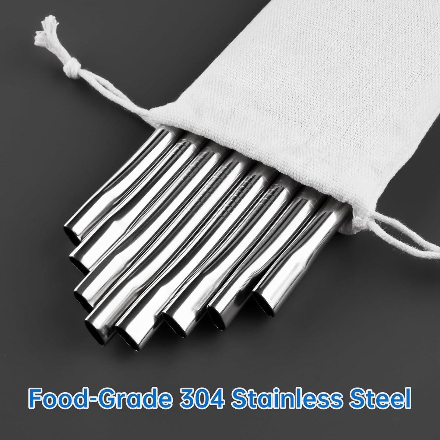 NiHome 8PCS Stainless Steel Straws Fit for Stanley 40oz 30oz 20oz 14oz Tumblers, 4 Lengths Reusable Drinking Straws with Cleaning Brushes and Pouch, 9mm Wide Straws for Boba, Smoothie, Dishwasher Safe