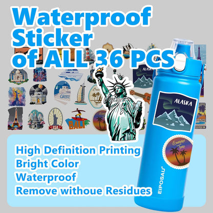 Insulated Water Bottle with Lid & Boot & Stickers, 24 oz Stainless Steel Sweat Free Bottle Keep Cold 24H, BPA-Free Sports Wide Mouth Water Bottle, BlueBlack