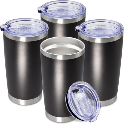 20 oz Tumbler Coffee Travel Tumblers Bulk with Lid Stainless Steel Double Wall Vacuum Insulated Mug Powder Coated Cups fit Car Cupholder for Hot and Cold - Stainless Steel, 4Pack