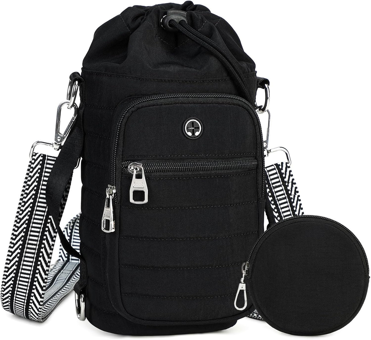 Water Bottle Carrier Bag with Strap, Sling Bag for Walking, Hiking, Cycling, Black, 40 Ounces