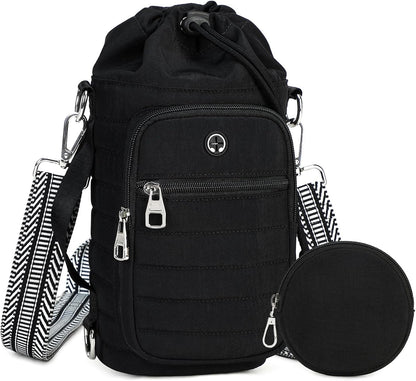 Water Bottle Carrier Bag with Strap, Sling Bag for Walking, Hiking, Cycling, Black, 40 Ounces