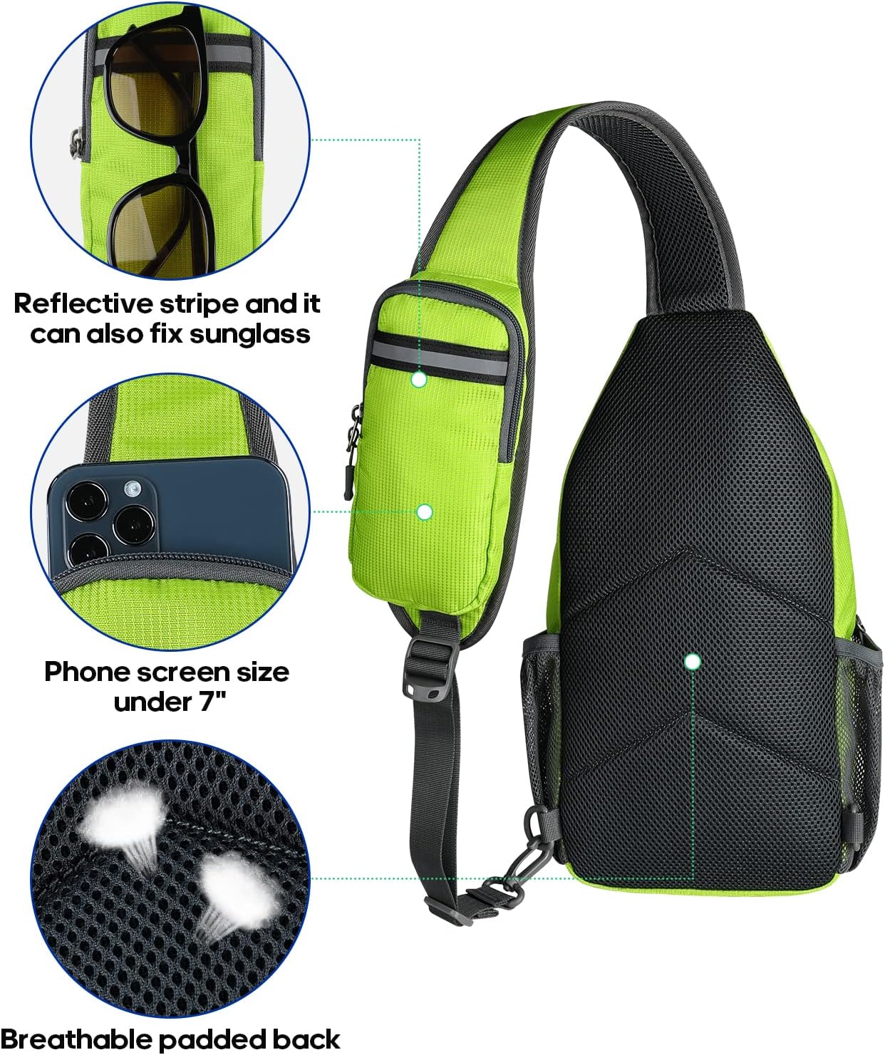 WATERFLY Crossbody Sling Backpack Sling Bag Travel Hiking Chest Bag Daypack (Black)