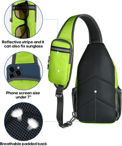WATERFLY Crossbody Sling Backpack Sling Bag Travel Hiking Chest Bag Daypack (Black)