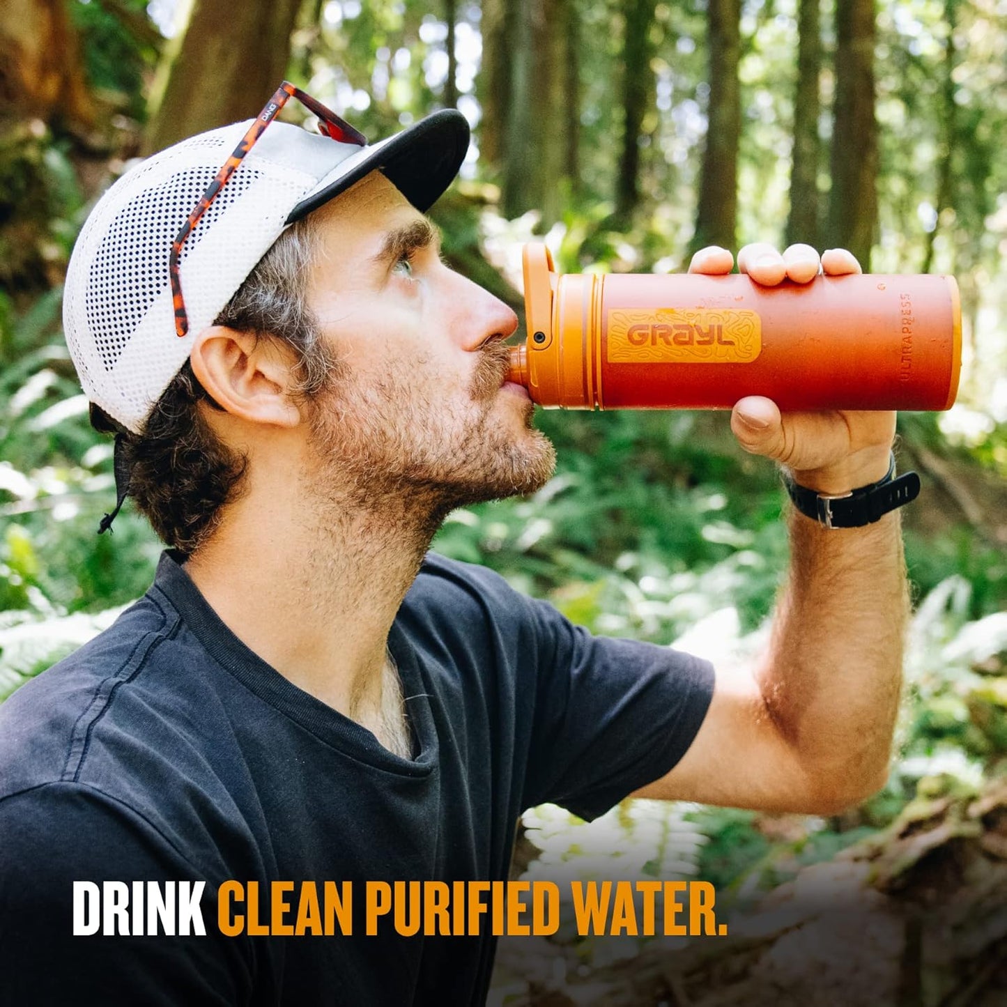 GRAYL UltraPress Water Purifier & Filter Bottle for Hiking, Backpacking, and Travel (Forest Blue)