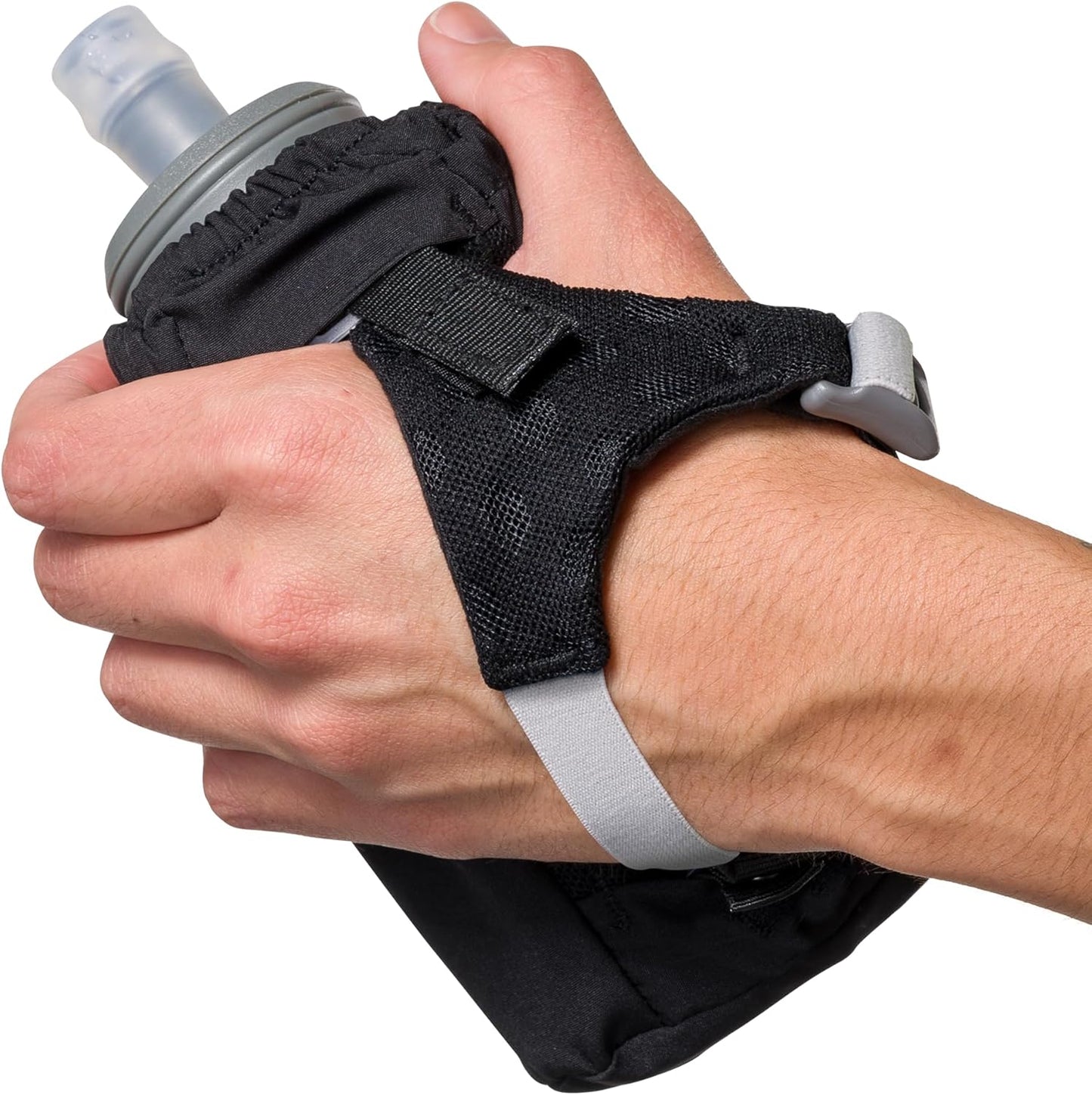Nathan Handheld Soft Flask 18oz - Exo-Draw Insulated Collapsible Bottle - Grip-Free Strap & Rigid ExoSpine for Comfort/Support - Breathable Mesh Strap - Ideal Running/Hiking, Pinnacle, Black