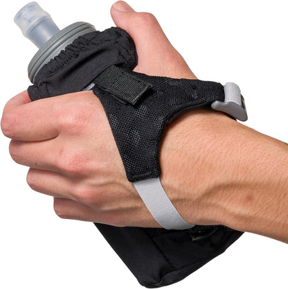 Nathan Handheld Soft Flask 18oz - Exo-Draw Insulated Collapsible Bottle - Grip-Free Strap & Rigid ExoSpine for Comfort/Support - Breathable Mesh Strap - Ideal Running/Hiking, Pinnacle, Black