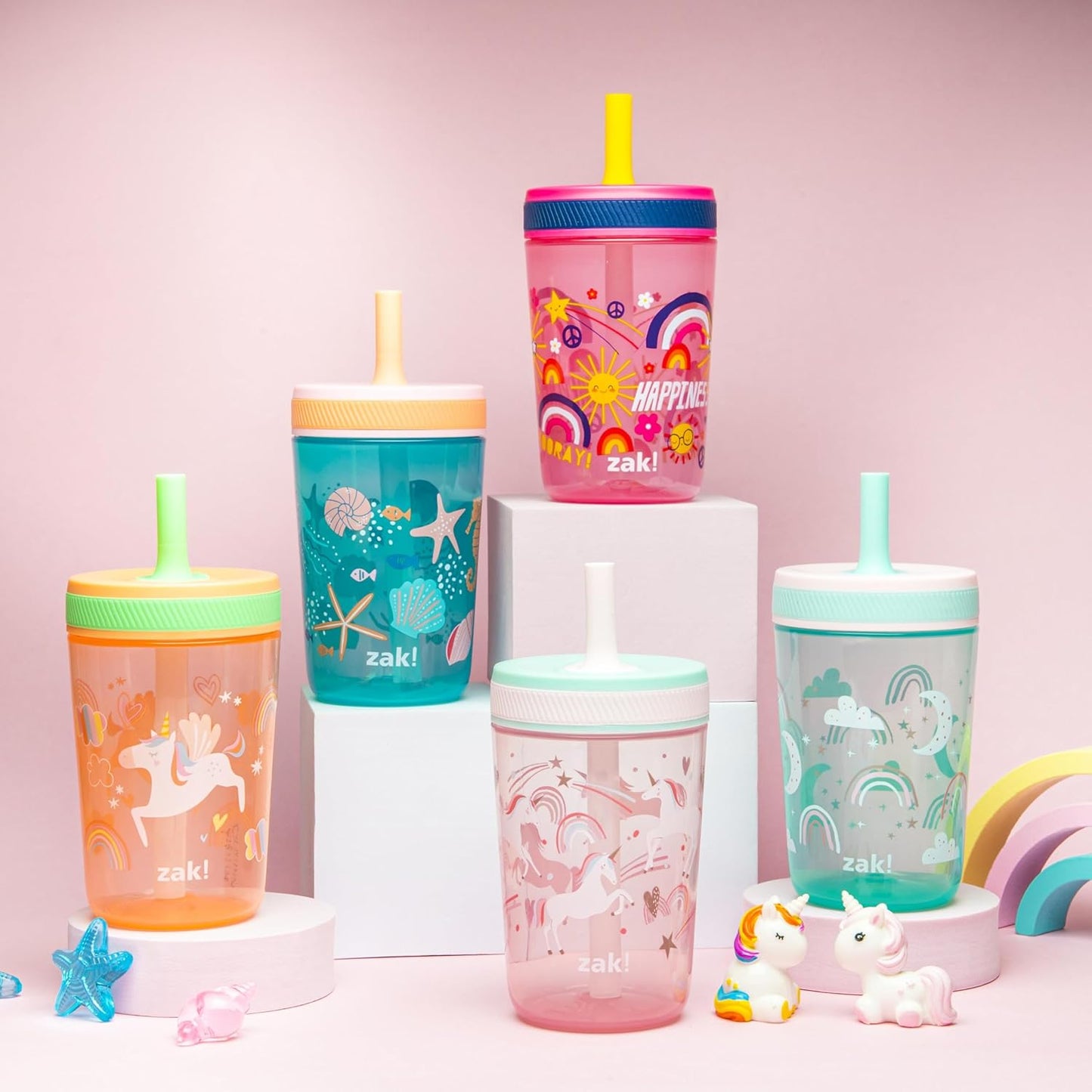 Zak Designs 15oz Bluey Kelso Tumbler Set, Leak-Proof Screw-On Lid with Straw Made of Durable Plastic and Silicone, Perfect Bundle for Kids, 2 Count (Pack of 1) - Colors B