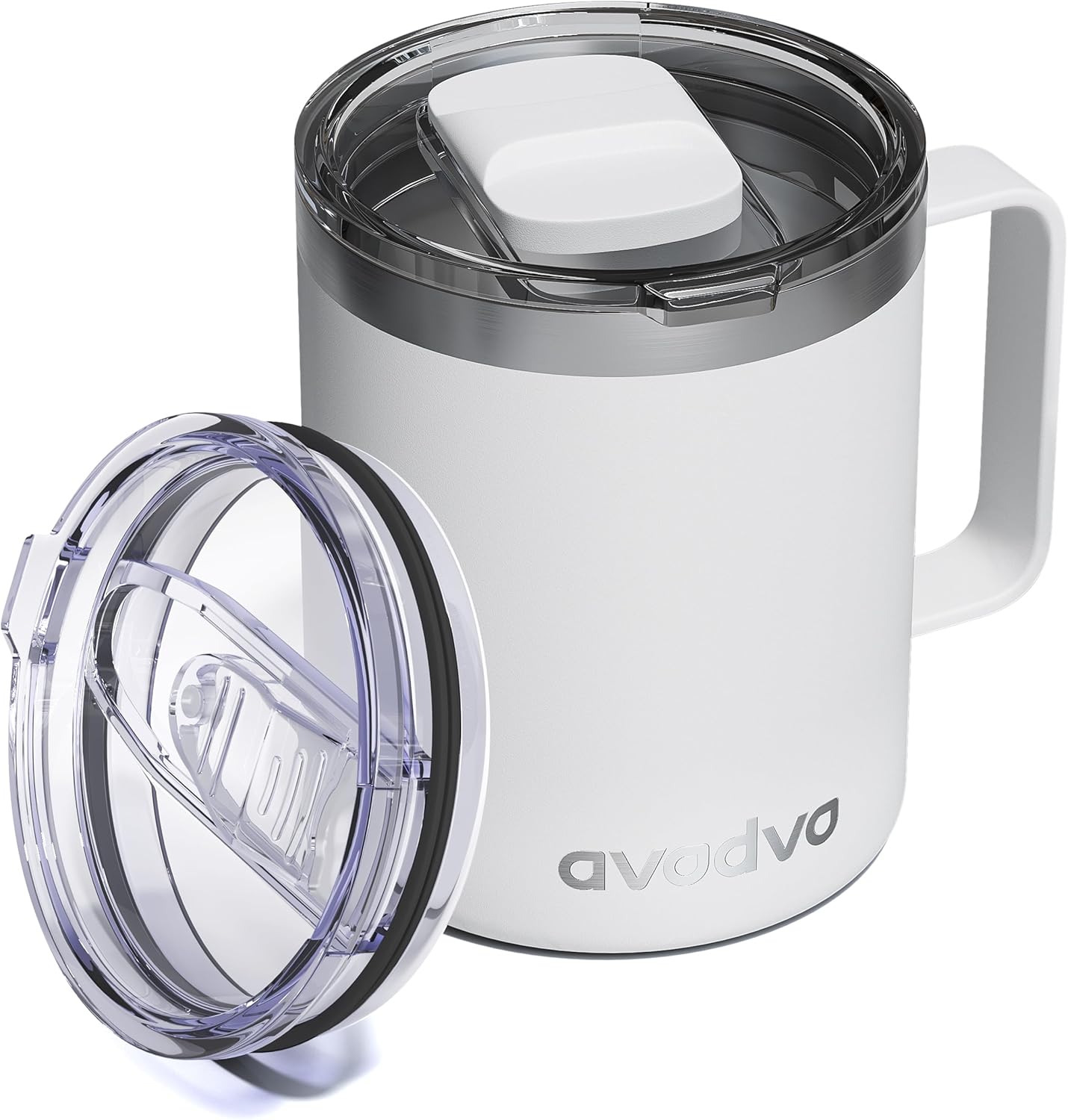 12oz Insulated Coffee Mug with Lid – Includes Two Lids, Stainless Steel Coffee Travel Mug with Handle, Double Wall Vacuum Insulated Camping Mug for Home, Office & Outdoor, Navy Blue