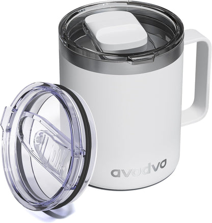 12oz Insulated Coffee Mug with Lid – Includes Two Lids, Stainless Steel Coffee Travel Mug with Handle, Double Wall Vacuum Insulated Camping Mug for Home, Office & Outdoor, Navy Blue