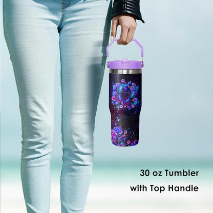 30 oz Peacock Blue Flip Straw Tumbler with Top Handle for Peacock Blue Lover Resuable Vacuum Insulated Flip Top Water bottle for Home Office Car
