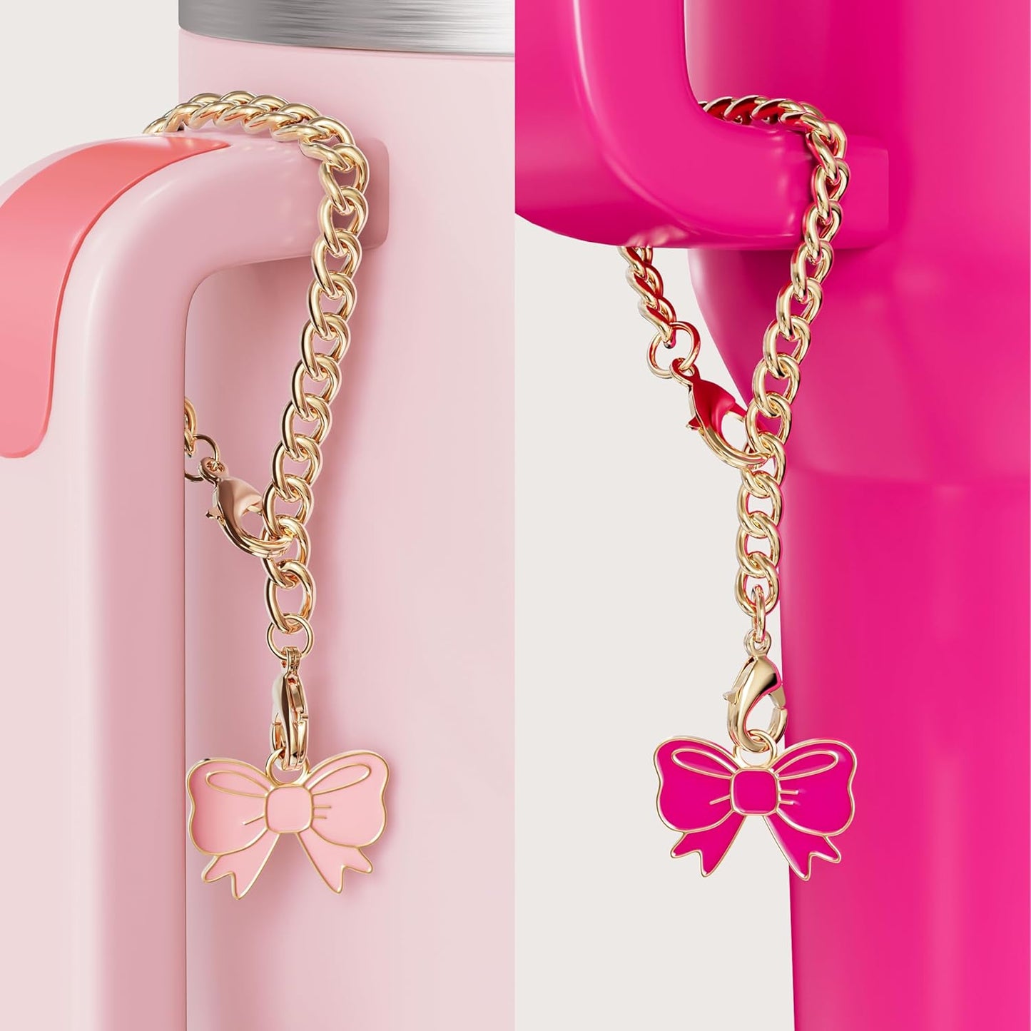 Compatible with Stanley Cup Accessories - 3Pcs 10mm Bow Straw Topper Compatible with Stanley Cup Straw Cover Cap, 2pcs Pink Bow Charms for Stanley 30&40 Oz Tumbler with Handle