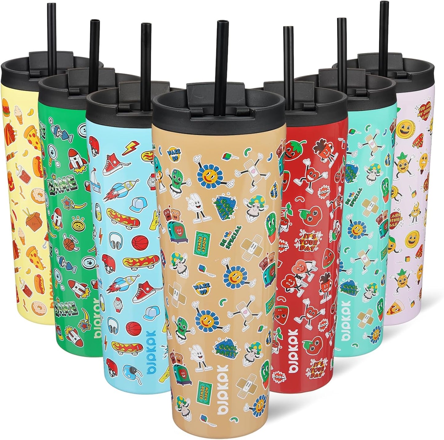 BJPKPK 22oz Insulated Tumbler With lid And Straw Stainless Steel Tumblers Travel Coffee Mug Reusable Thermal Cup,Sky