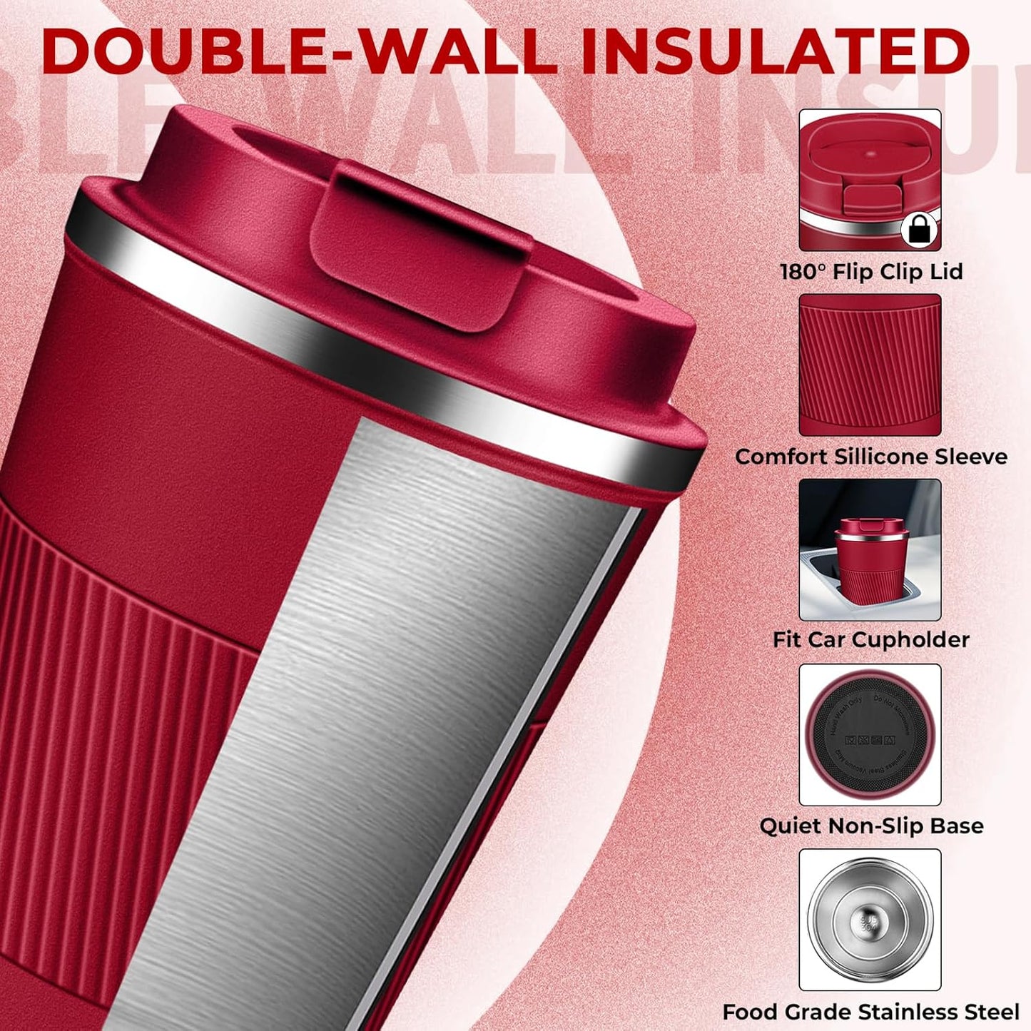 Insulated Coffee Tumbler 12 oz, Stainless Steel Coffee Mug with Lids, Travel Coffee Mug Leak Proof, Double Wall Vacuum Insulated Reusable Coffee Cup, Keep Drinks Hot and Cold (Sky Blue, 12 Ounces)