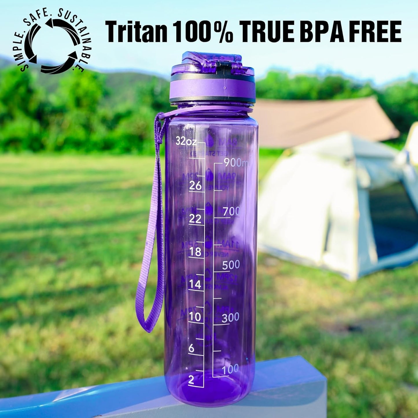 OLDLEY Water Bottle, 32oz Motivational Sports Water Bottle with Time Marker - Times to Drink - Tritan, BPA Free, Wide Mouth Leakproof, Clear (1 Bottle)