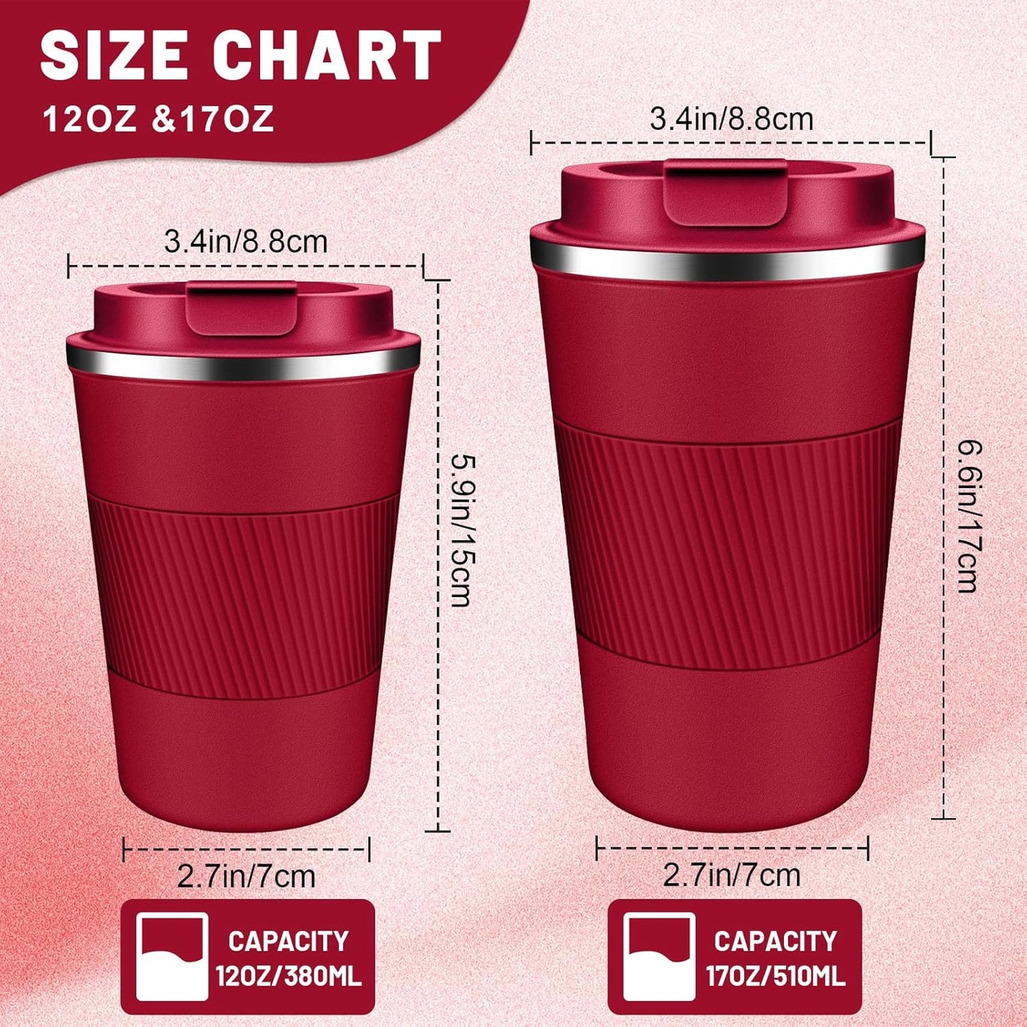 DUBUXW Insulated Coffee Tumblers with Flip Lid 12oz / 17oz, Stainless Steel Travel Coffee Mug Leak Proof, Vacuum Insulated Coffee Mug Reusable Cup, Keeps Cold and Hot for Coffee Tea