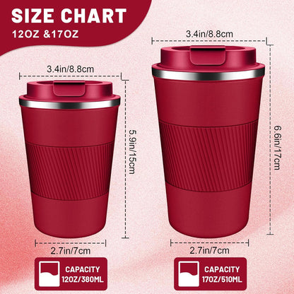 DUBUXW Insulated Coffee Tumblers with Flip Lid 12oz / 17oz, Stainless Steel Travel Coffee Mug Leak Proof, Vacuum Insulated Coffee Mug Reusable Cup, Keeps Cold and Hot for Coffee Tea