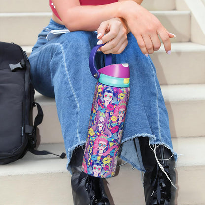ENCOOL Leakproof Insulated Water Bottle with Straw Dual-Sip Water Bottle Bag-Safe Design for Work, Commute & Gym – Keeps Drinks Cold All Day, 24 oz, Lemonade Pink - Colors A