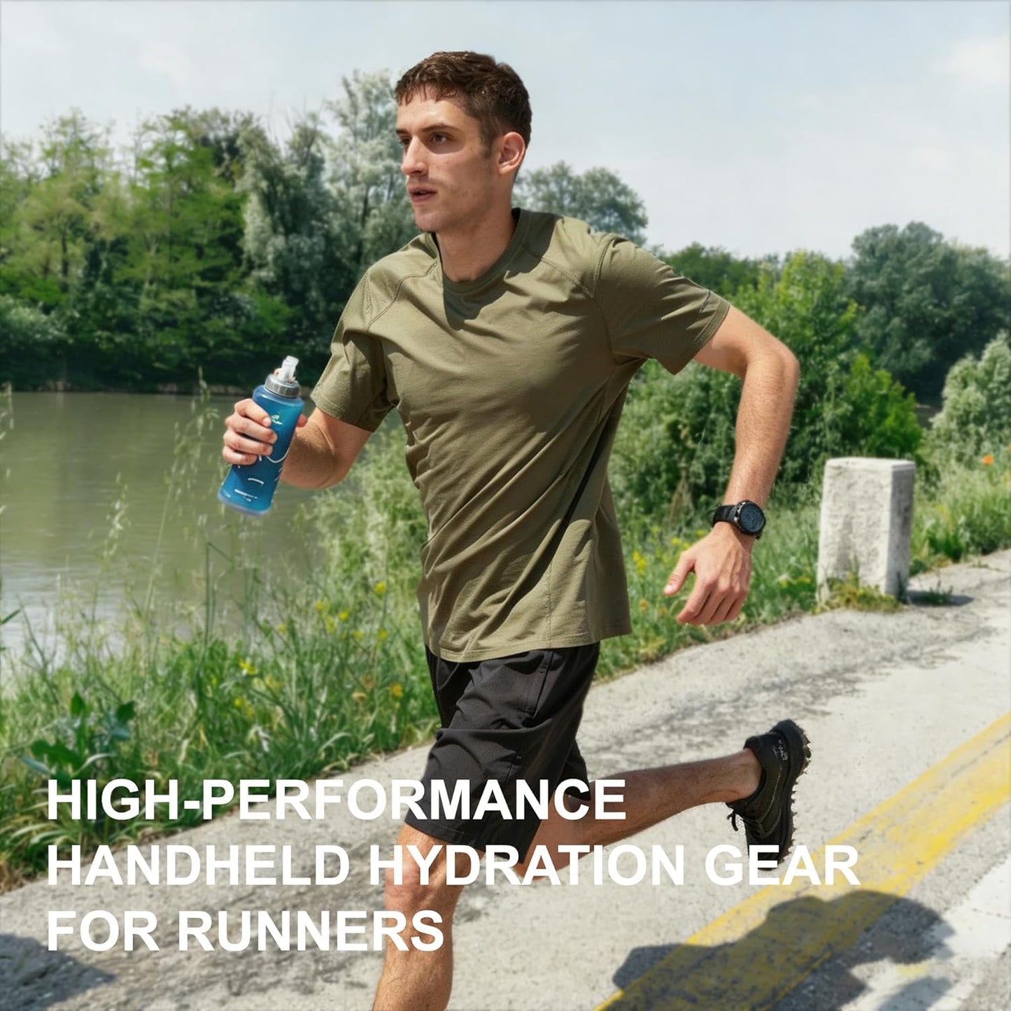 N NEVO RHINO Handheld Running Water Bottle, TPU Soft Flask with Adjustable Strap, Lightweight Collapsible Water Bottle for Jogging Hiking Walking Marathon